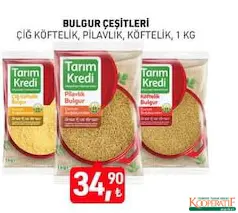 TARIM KREDİ BULGUR ÇEŞİTLERİ 1 KG fiyat ve kampanya bilgisi